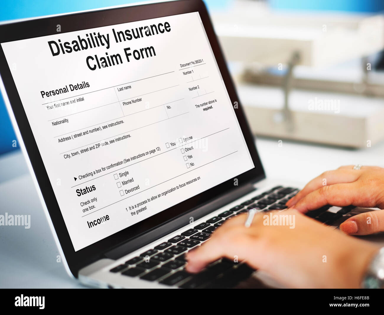 Disability Insurance Claim Form Document Concept Stock Photo - Alamy