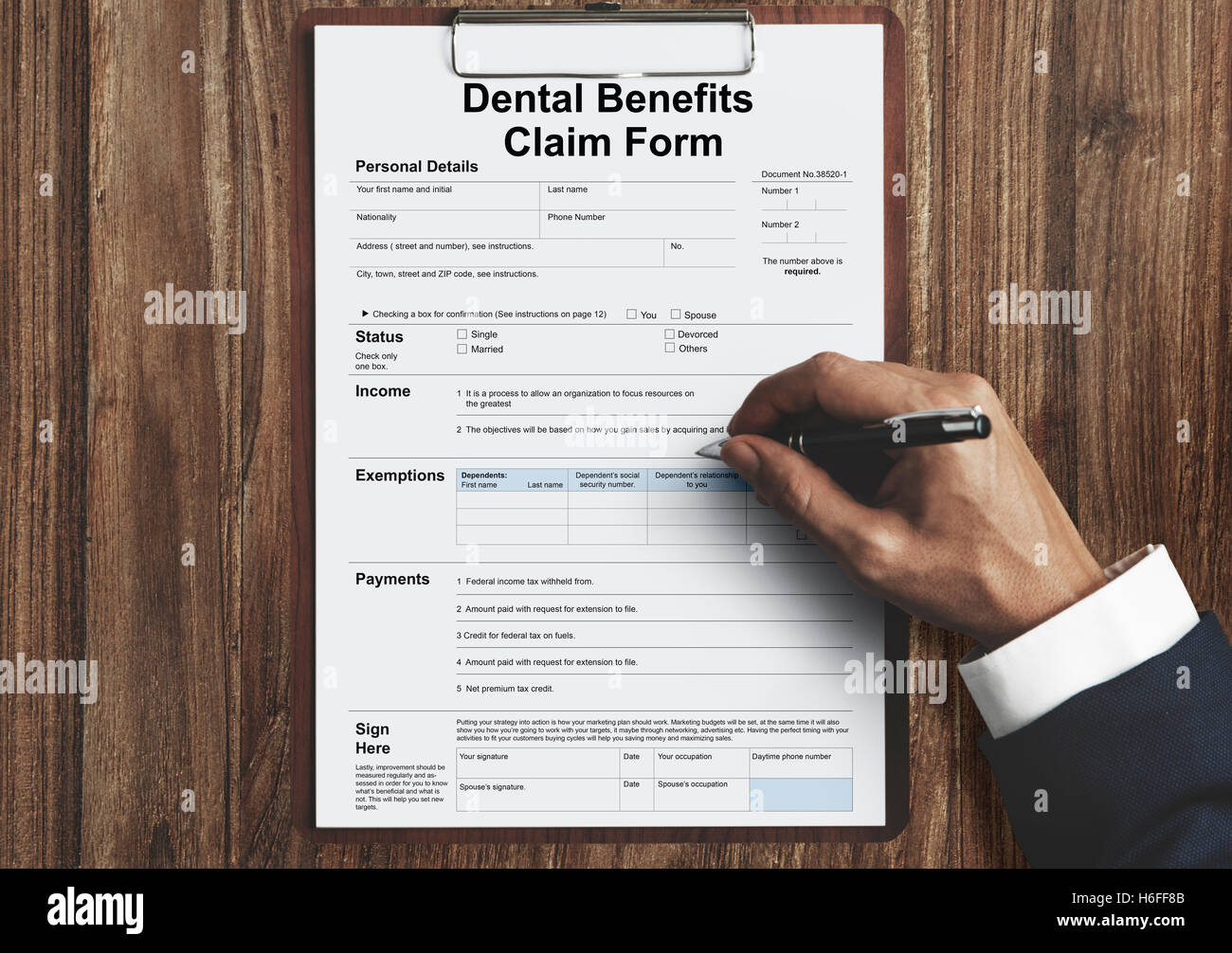 Dental Benefits Claim Form Document Concept Stock Photo Alamy