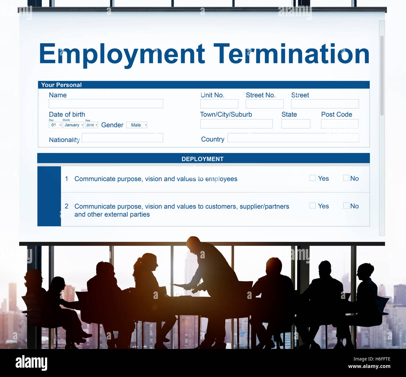 Employment termination form page graphic concept stock photo alamy