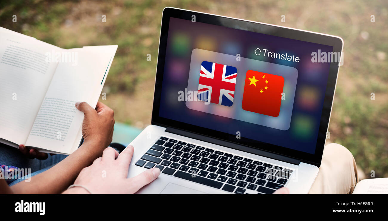 English Chinese Languages Translation Application Concept Stock Photo