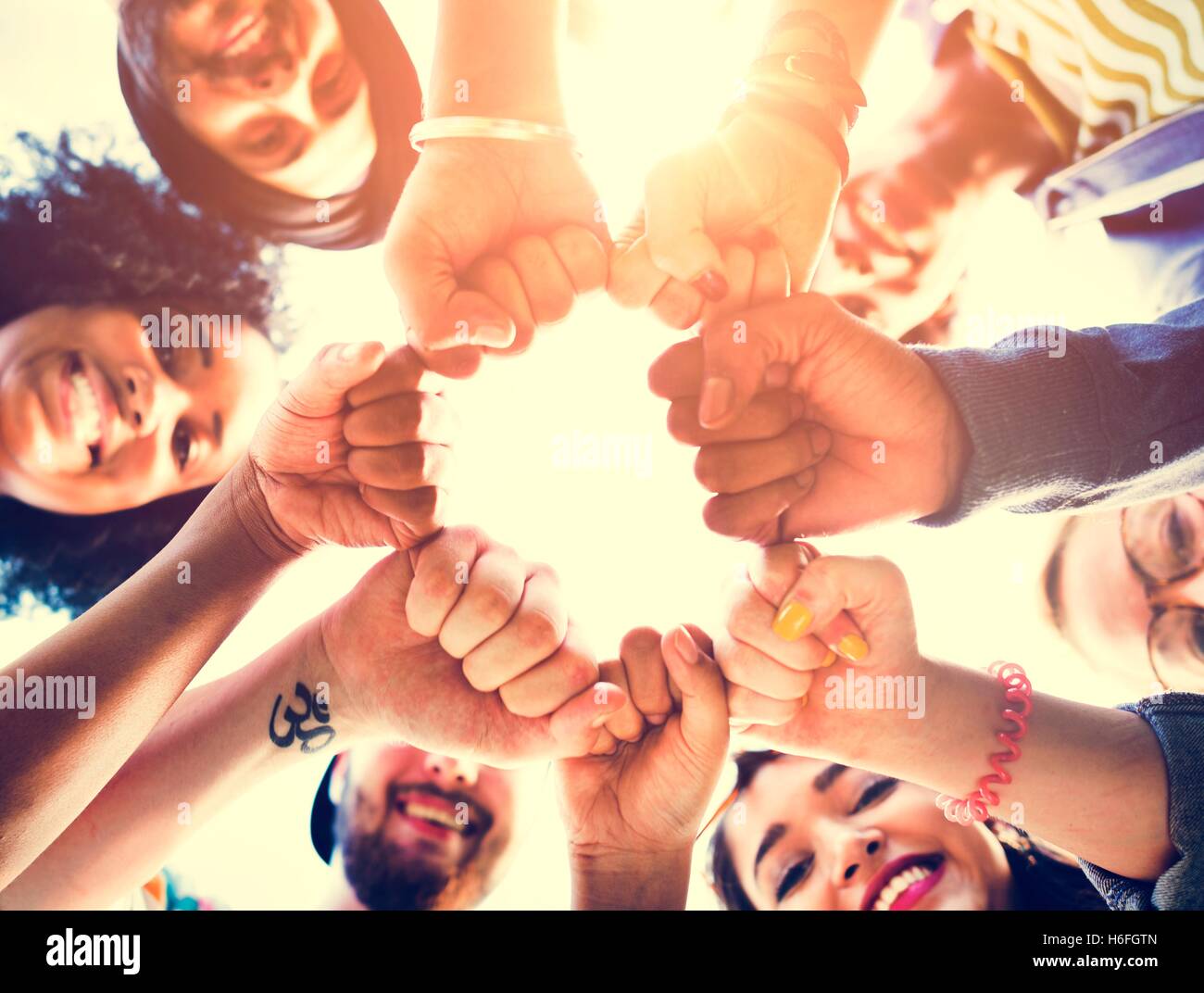 Friends Fist Together Circle Teamwork Concept Stock Photo