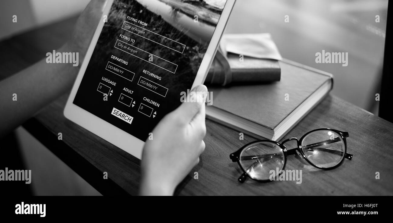 Flight booking app Black and White Stock Photos & Images - Alamy