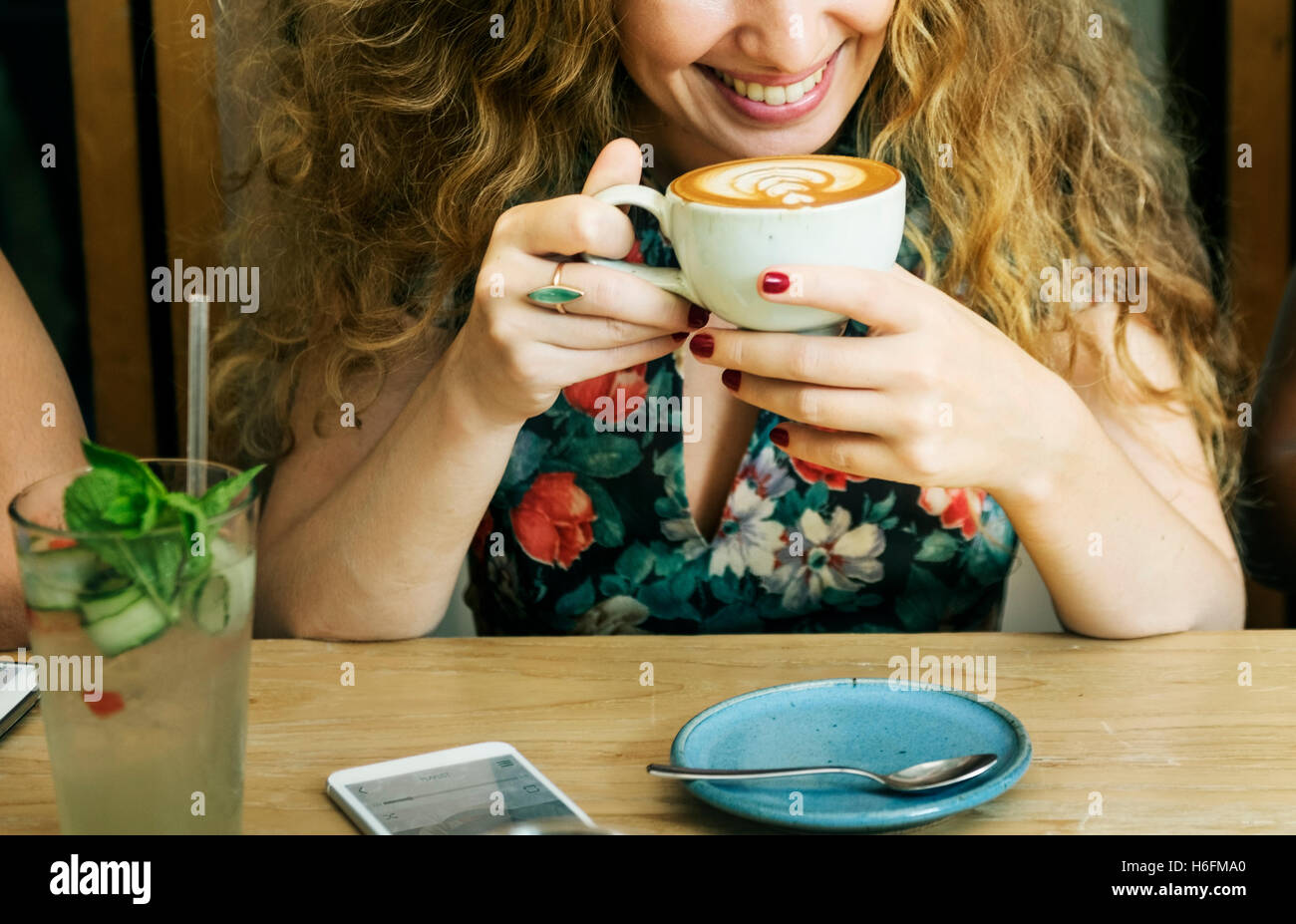 Woman Drinking Coffee Breakfast Refreshment Concept Stock Photo Alamy