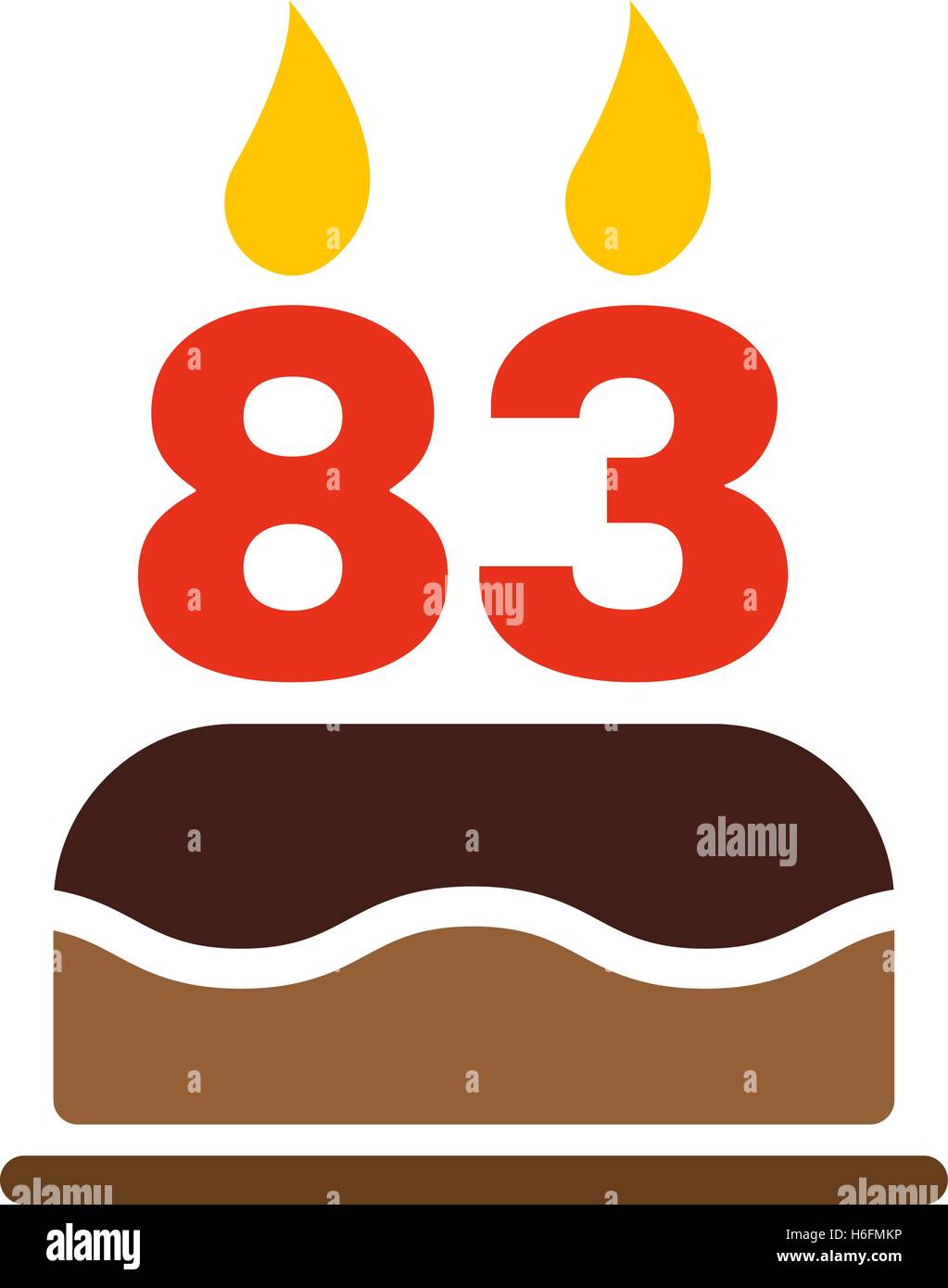 The birthday cake with candles in the form of number 83 icon. Birthday symbol. Flat Vector illustration Stock Vector