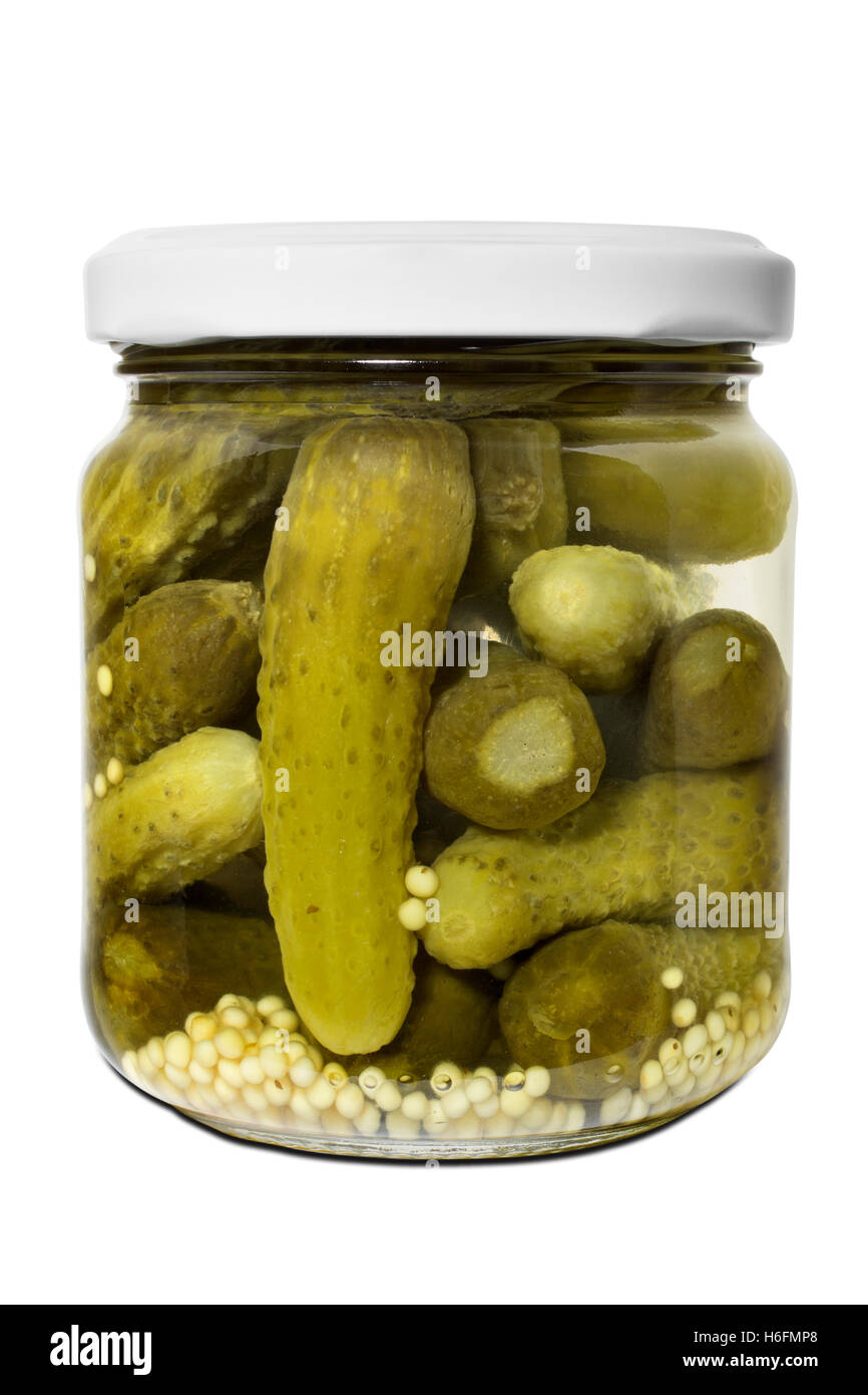 Jar of pickled gherkins Stock Photo