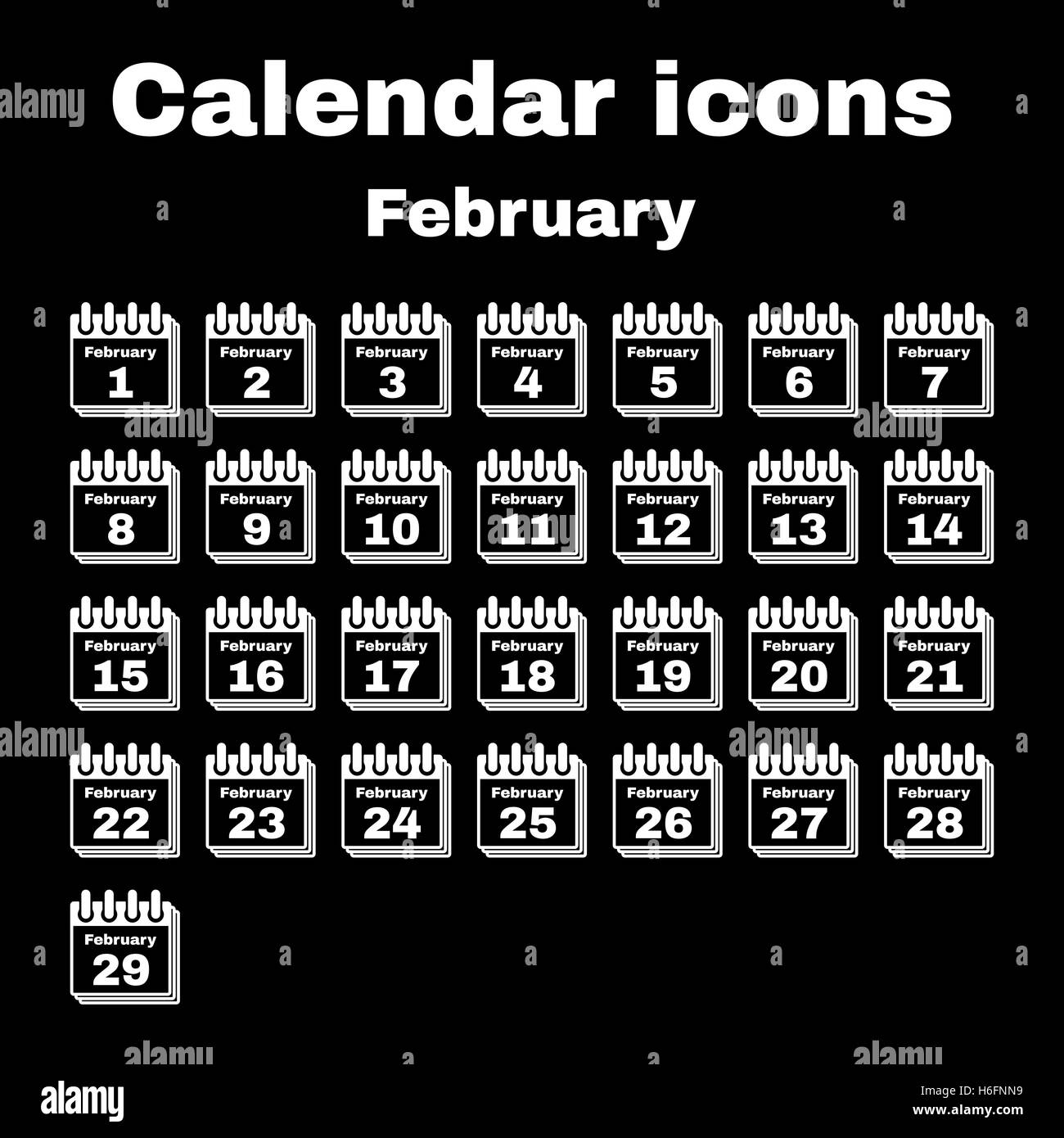 The calendar icon. February symbol. Flat Vector illustration. Set Stock ...