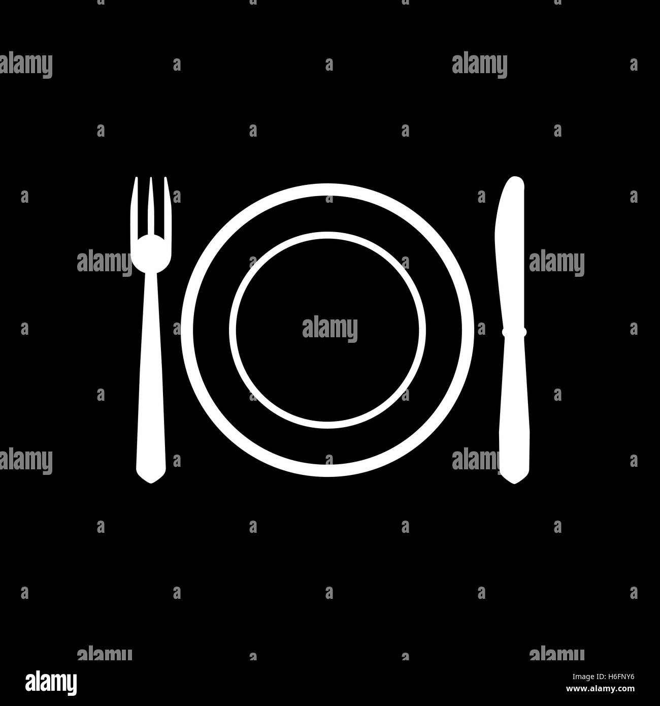 The Plate dish with fork and knife icon. Plate dish with fork and knife symbol. Flat Vector illustration Stock Vector