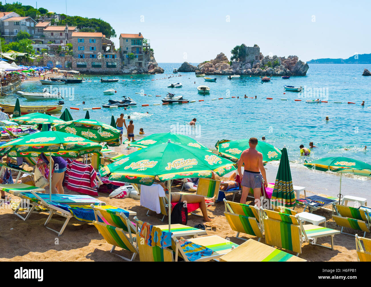 The quiet fishing village every summer becomes the tourist paradise Stock Photo