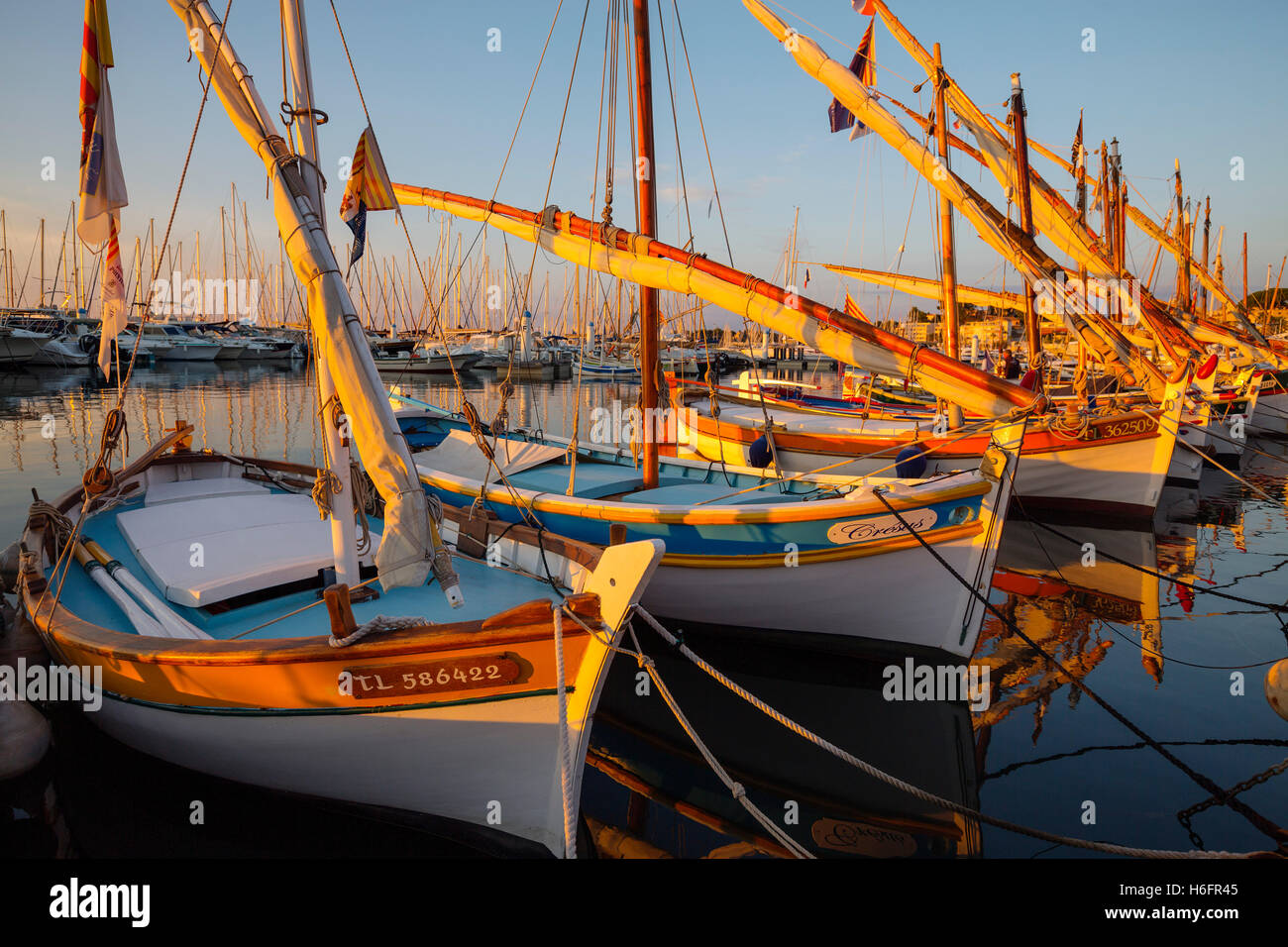 Fishing boats at fishing port, Marina, old harbour. Village of Bandol. Var department, Provence Alpes Cote d'Azur French Riviera Stock Photo