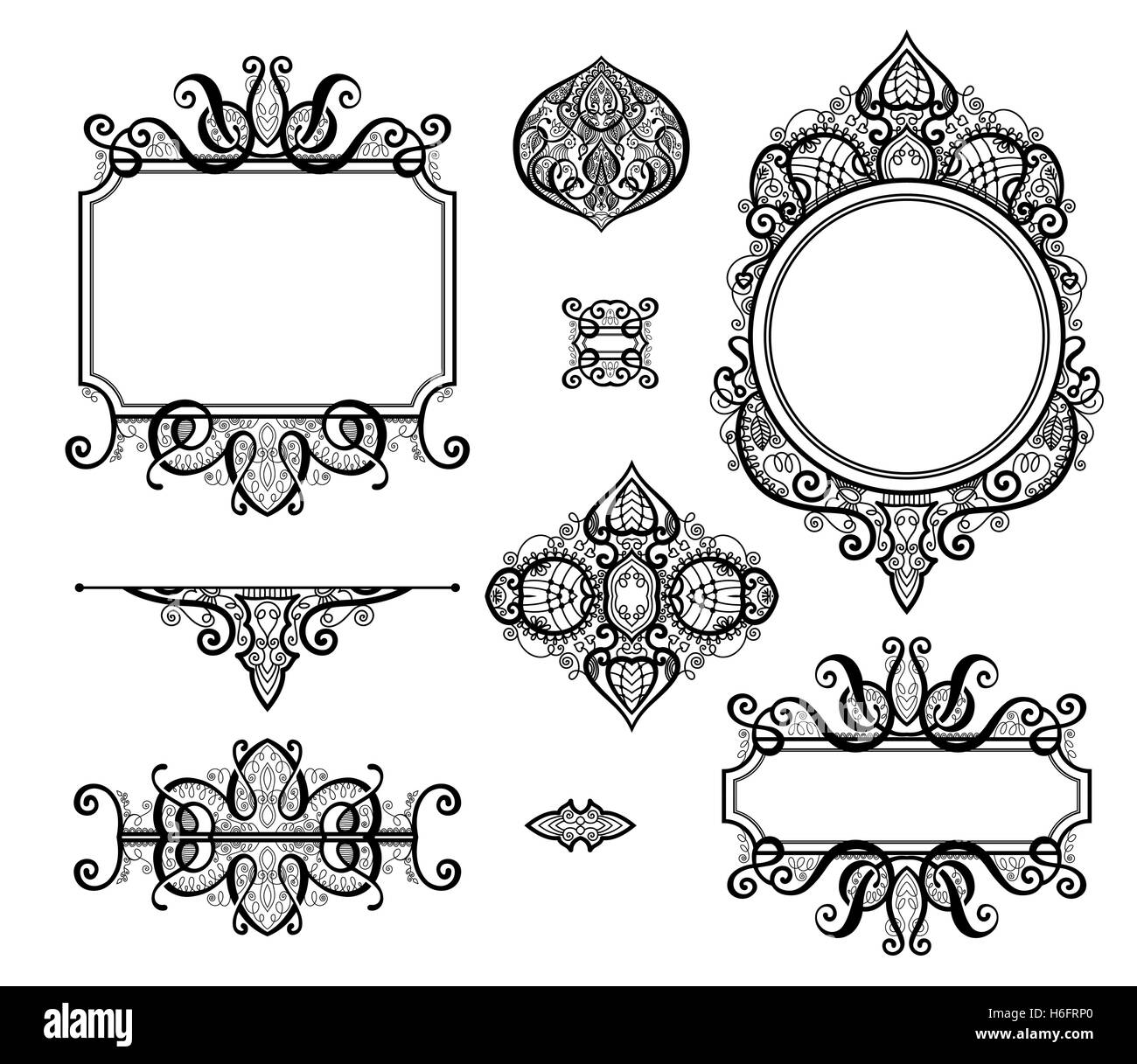 set of black white design elements and page decoration Stock Vector