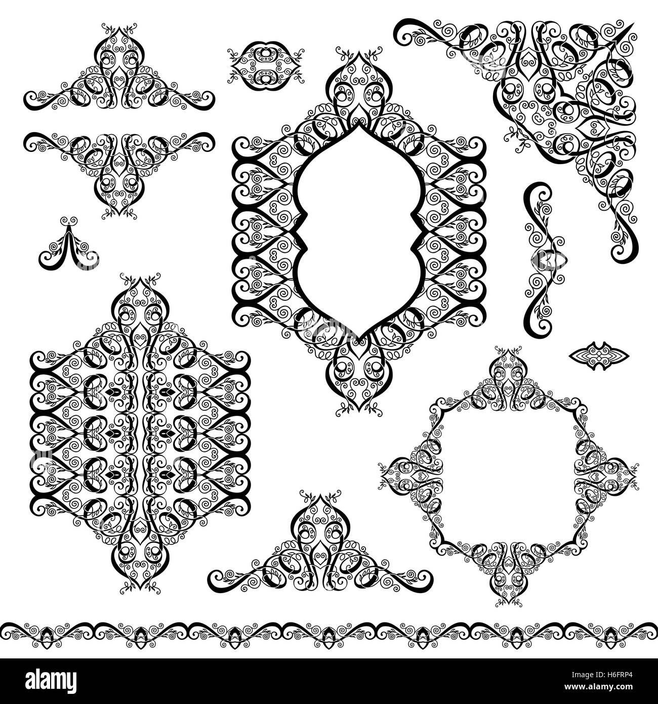 set of black white design elements and page decoration Stock Vector