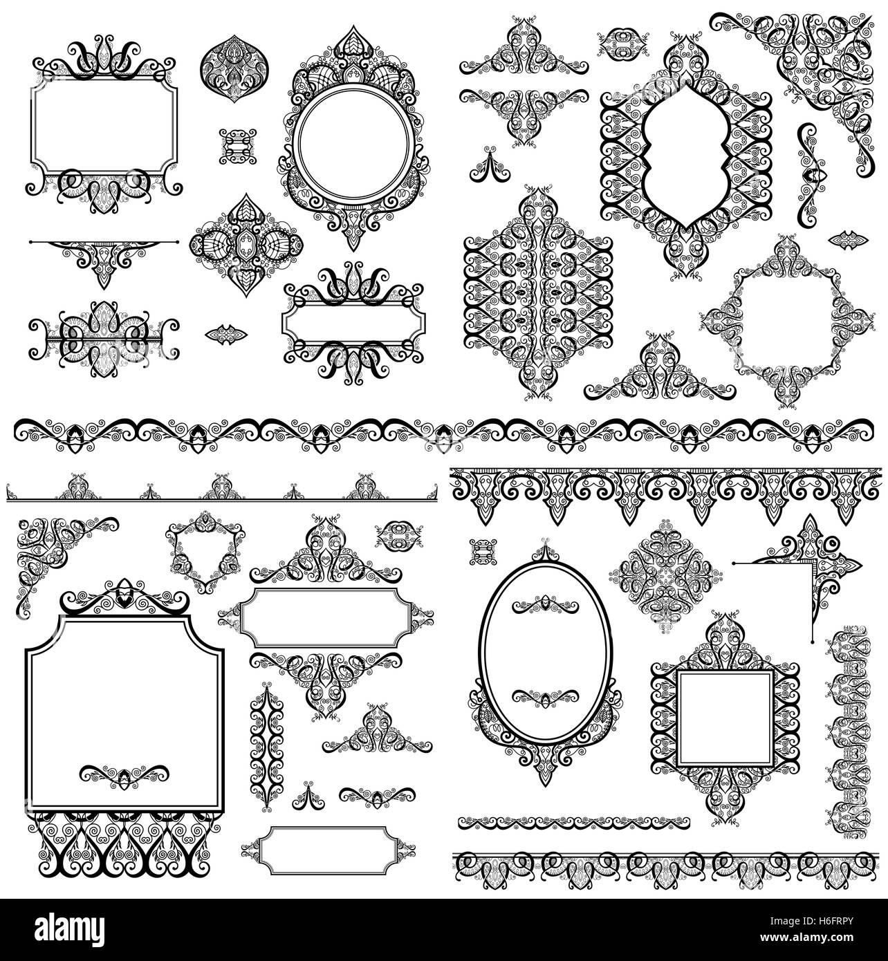 set of black white design elements and page decoration Stock Vector