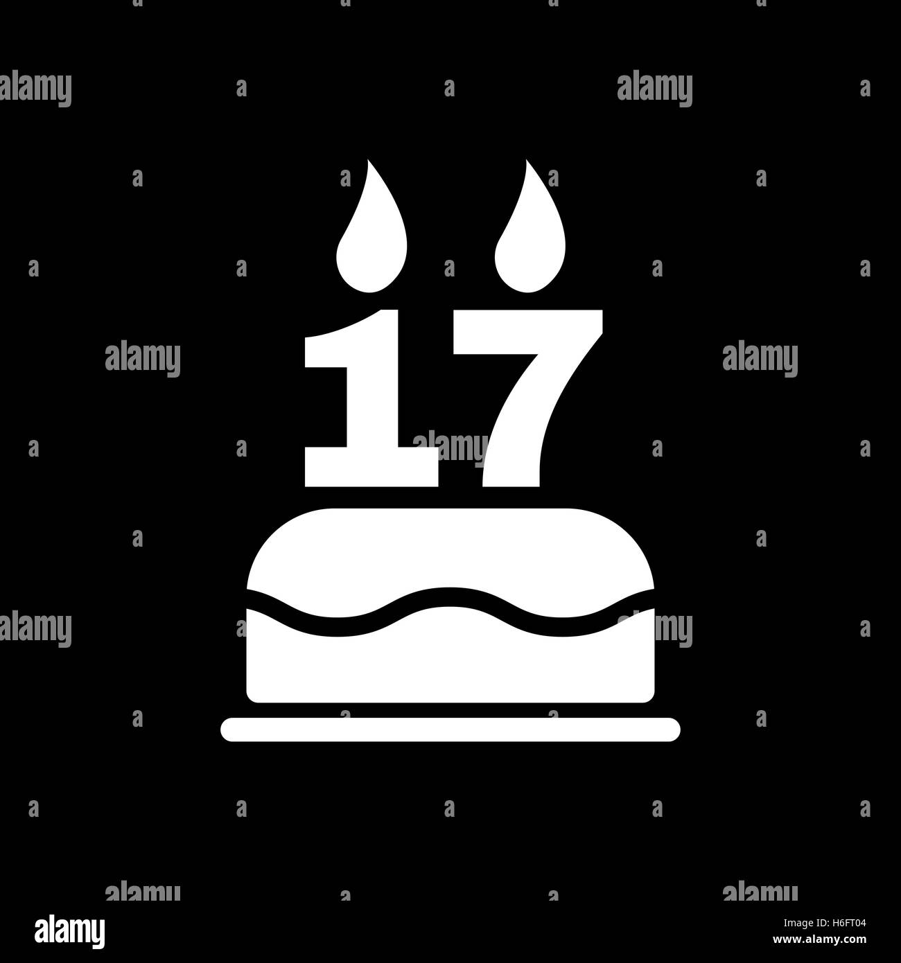 The birthday cake with candles in the form of number 17 icon. Birthday symbol. Flat Vector illustration Stock Vector