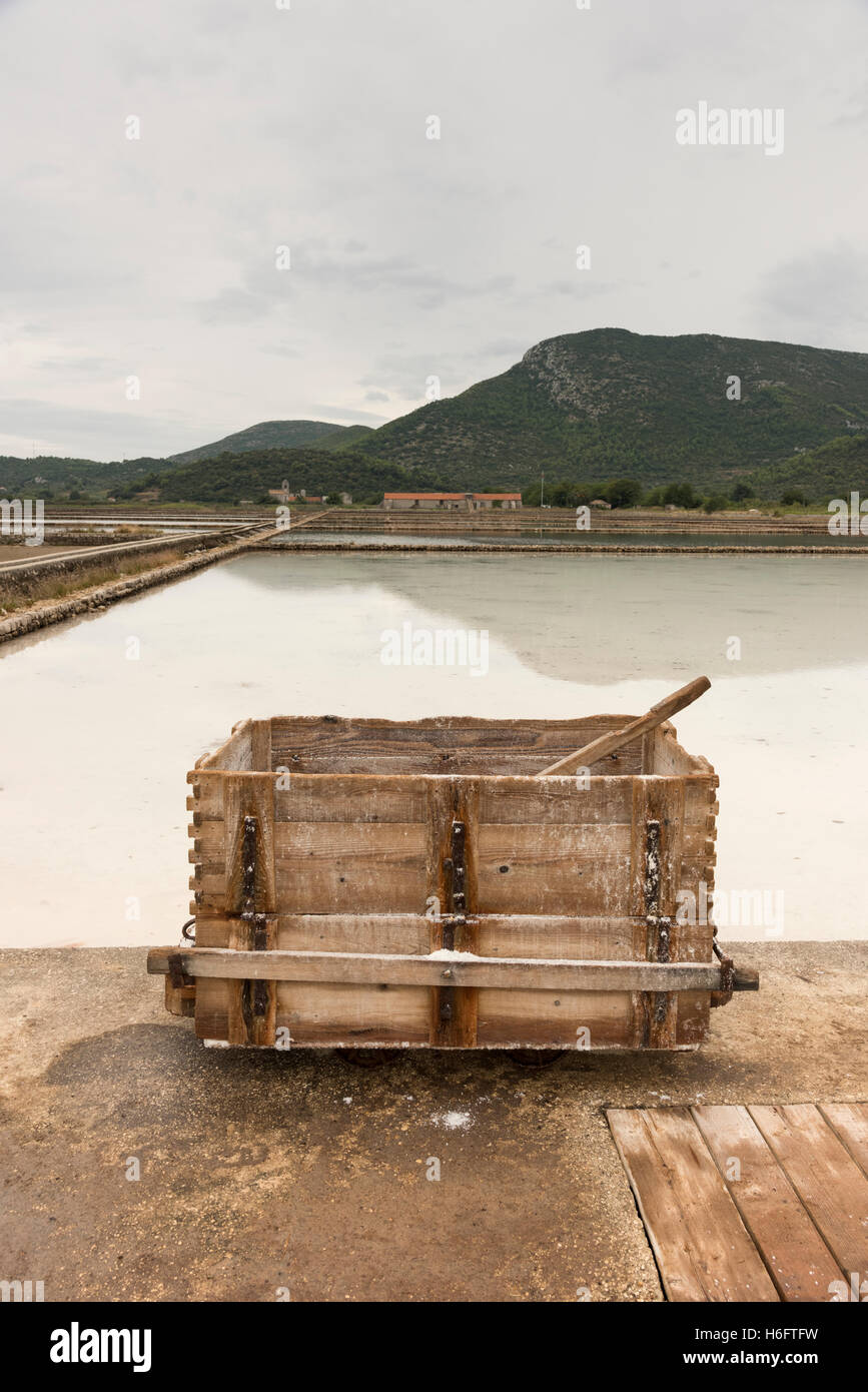 The railway line and tracks with wooden carts used to transport salt at