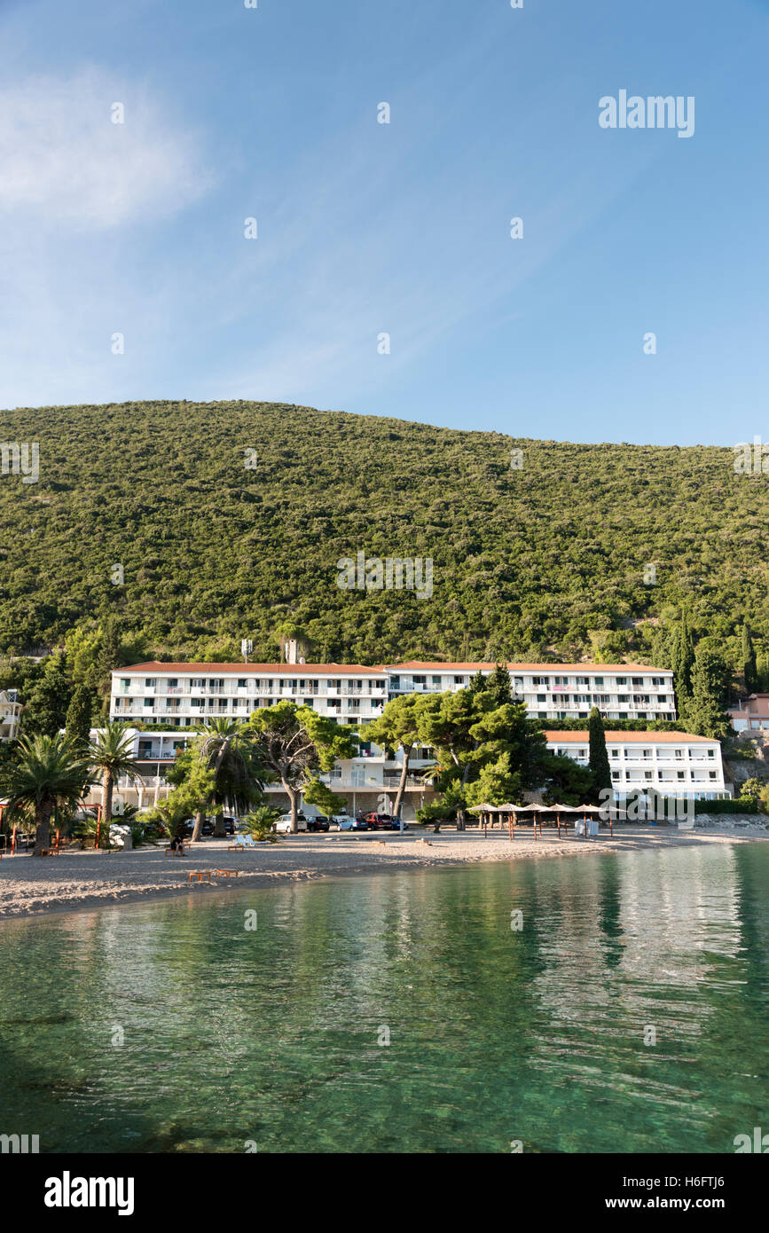 A view of the Hotel Faraon and the beach at Trpanj Croatia Stock Photo