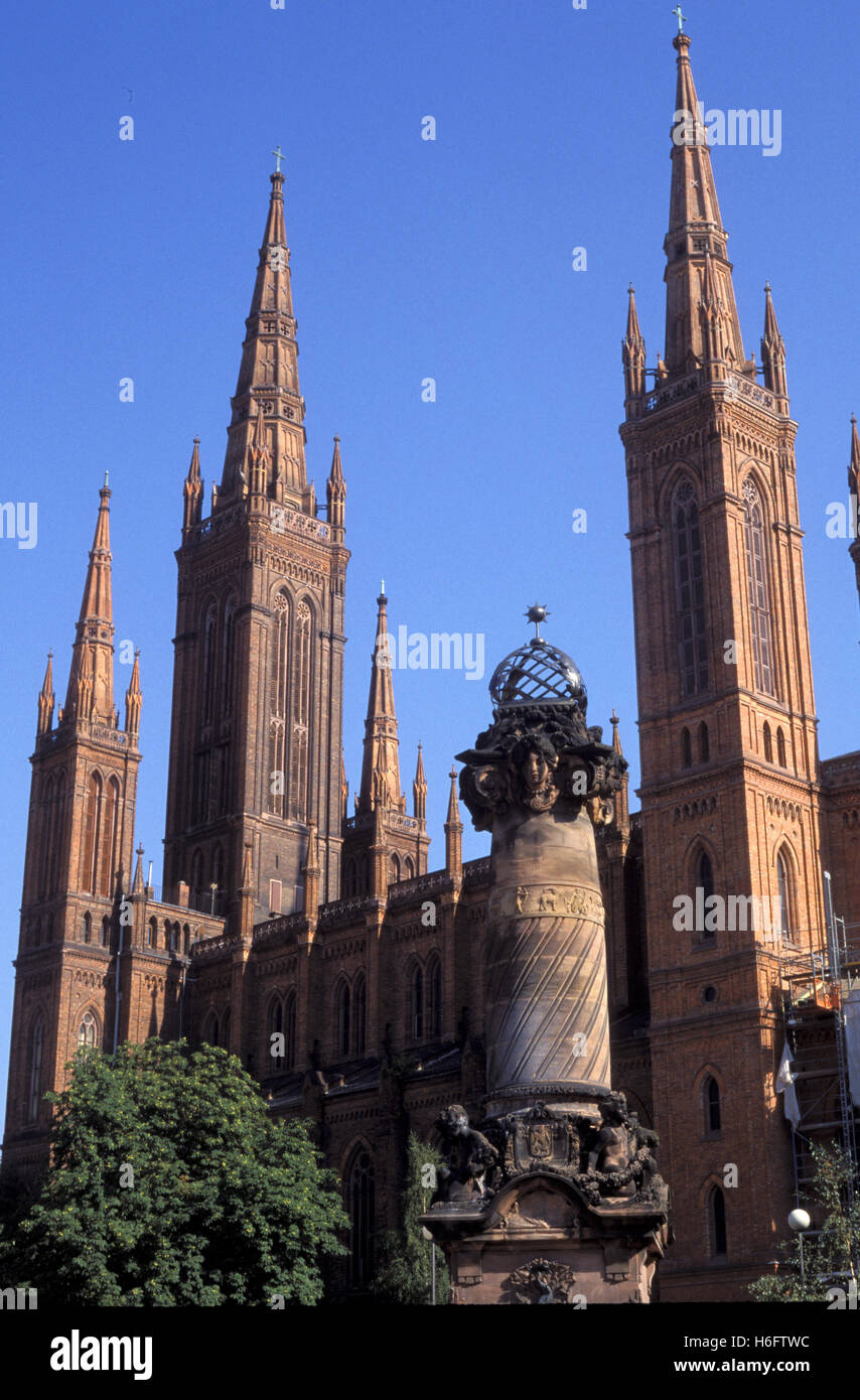 Germany, Hesse, Wiesbaden, the neo-Gothic Market church. Stock Photo