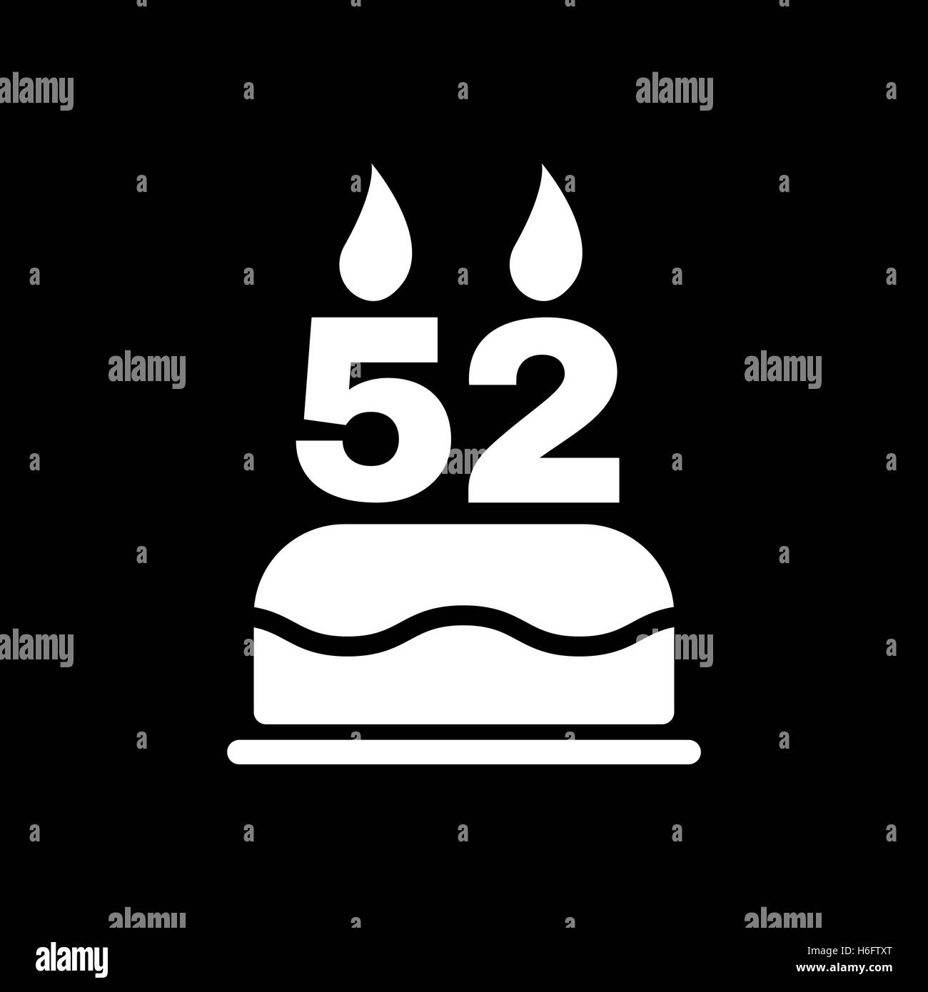 The birthday cake with candles in the form of number 52 icon. Birthday symbol. Flat Vector illustration Stock Vector
