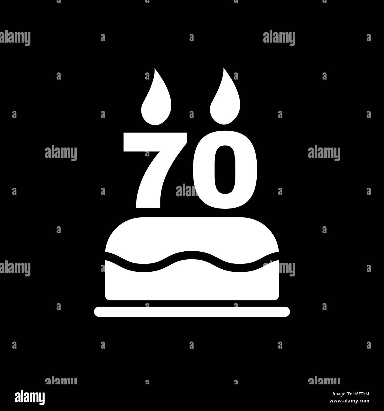 The birthday cake with candles in the form of number 70 icon. Birthday symbol. Flat Vector illustration Stock Vector