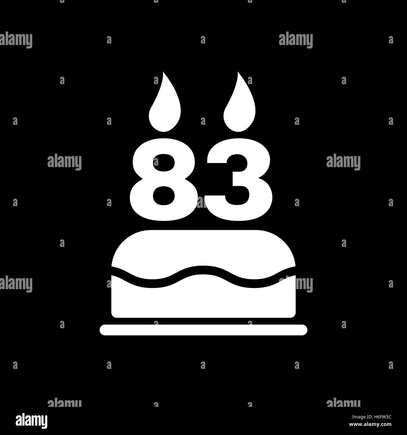 The birthday cake with candles in the form of number 83 icon. Birthday symbol. Flat Vector illustration Stock Vector