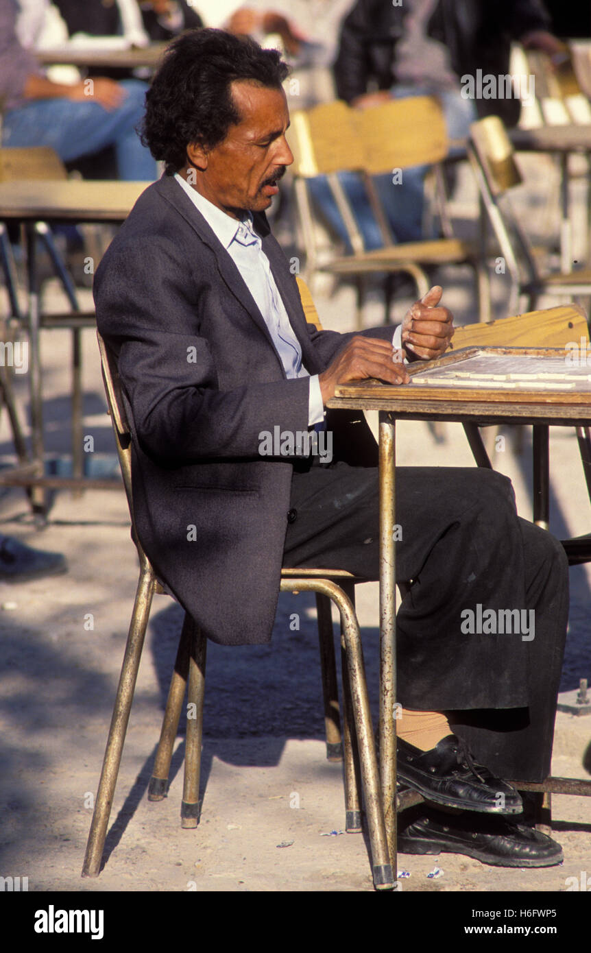 Tunisia, Jarbah Island, dominoes player in Houmt Souk. Stock Photo