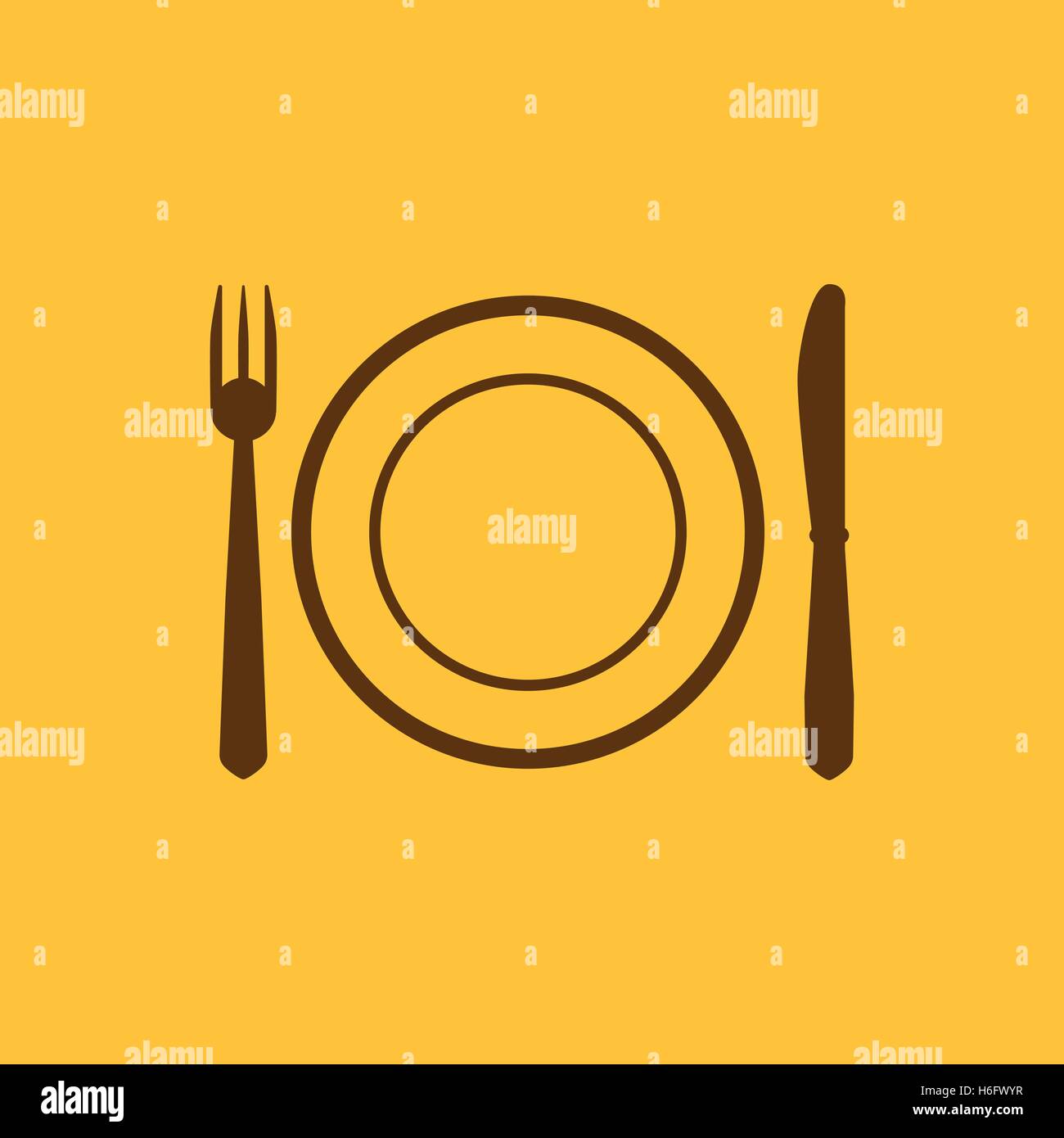 The Plate dish with fork and knife icon. Plate dish with fork and knife symbol. Flat Vector illustration Stock Vector