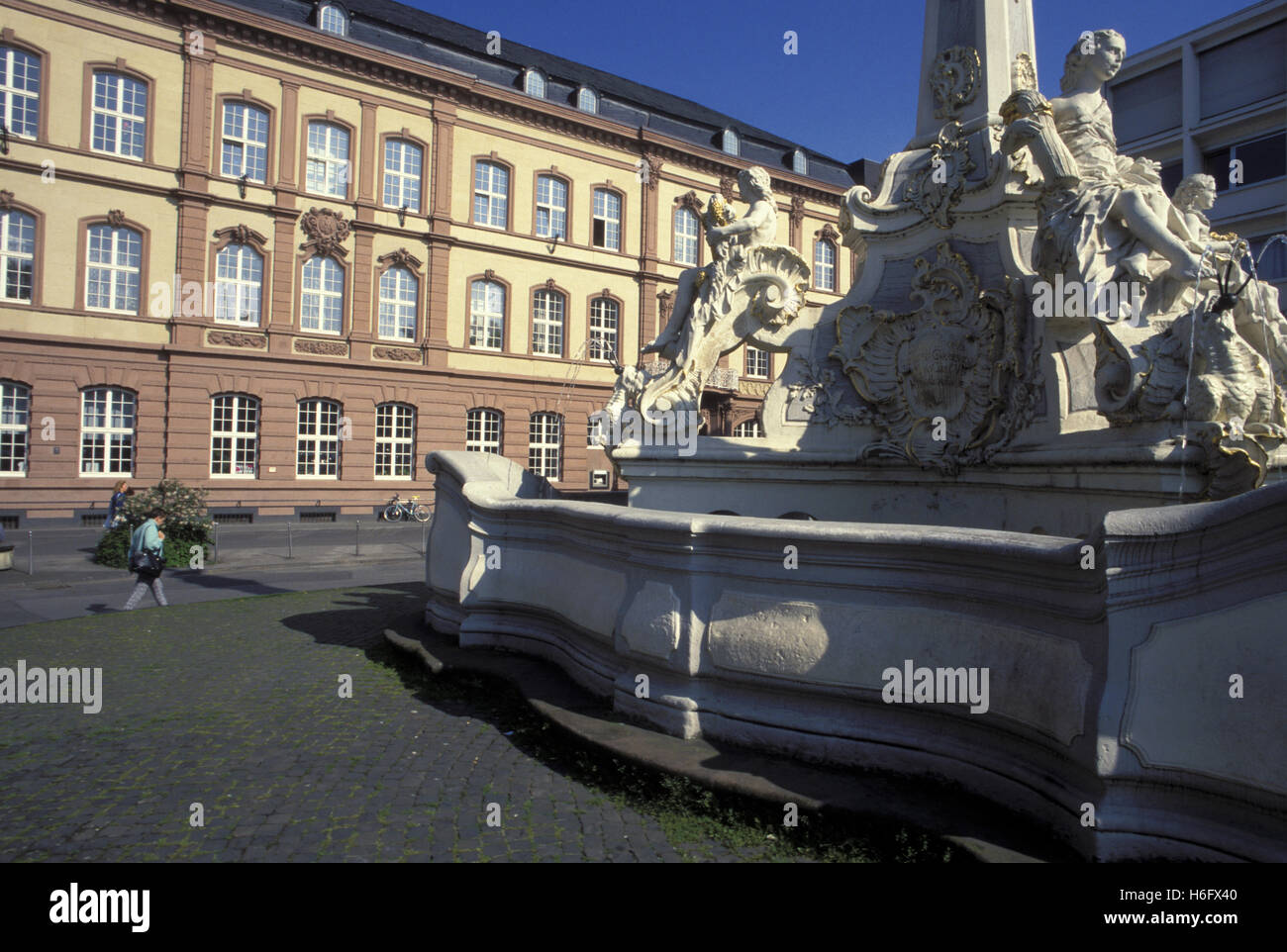Germany, Trier, the Georgsfountain at the Kornmarket in front of the old Postoffice. Stock Photo