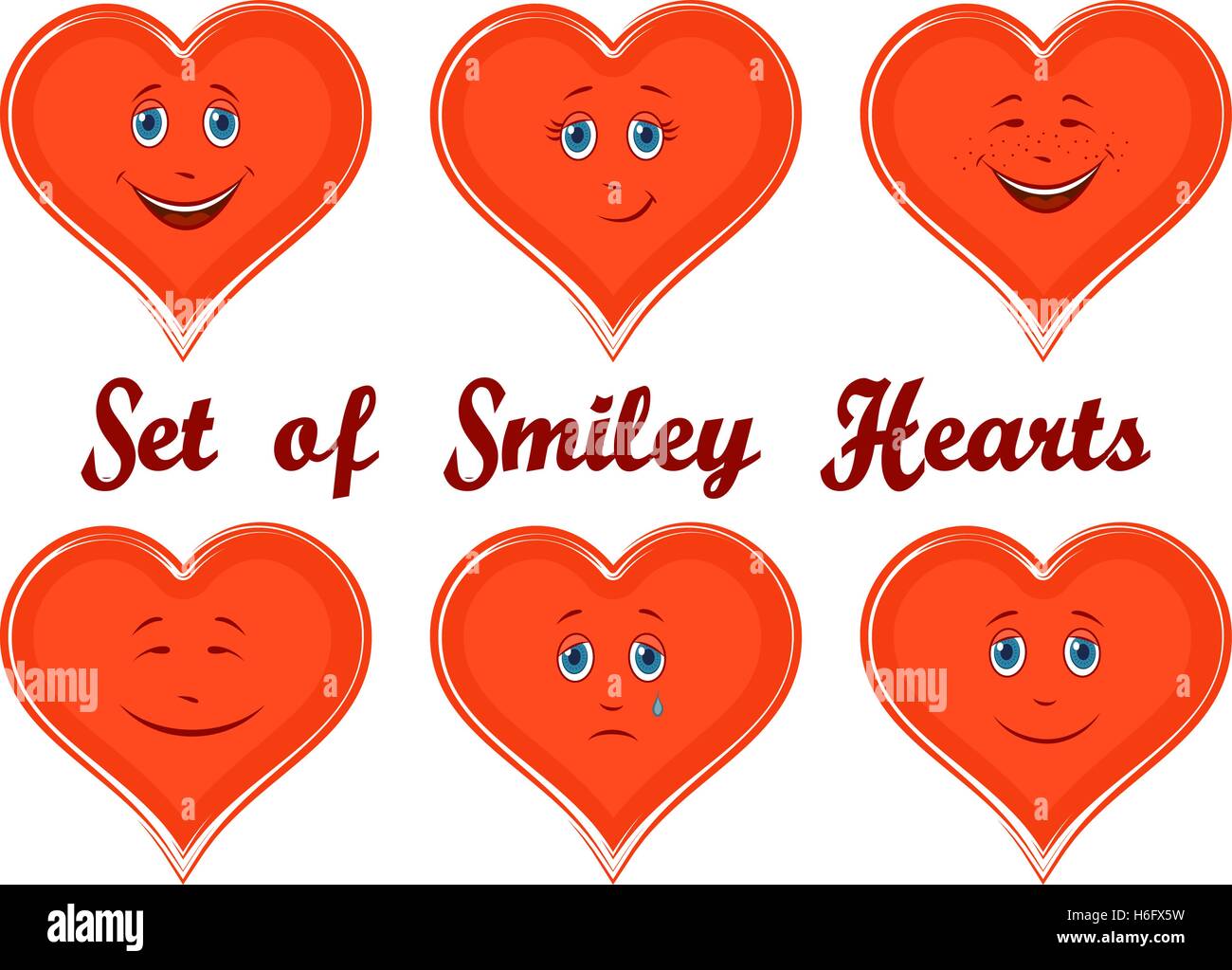 Valentine Holiday Hearts with Faces Stock Vector