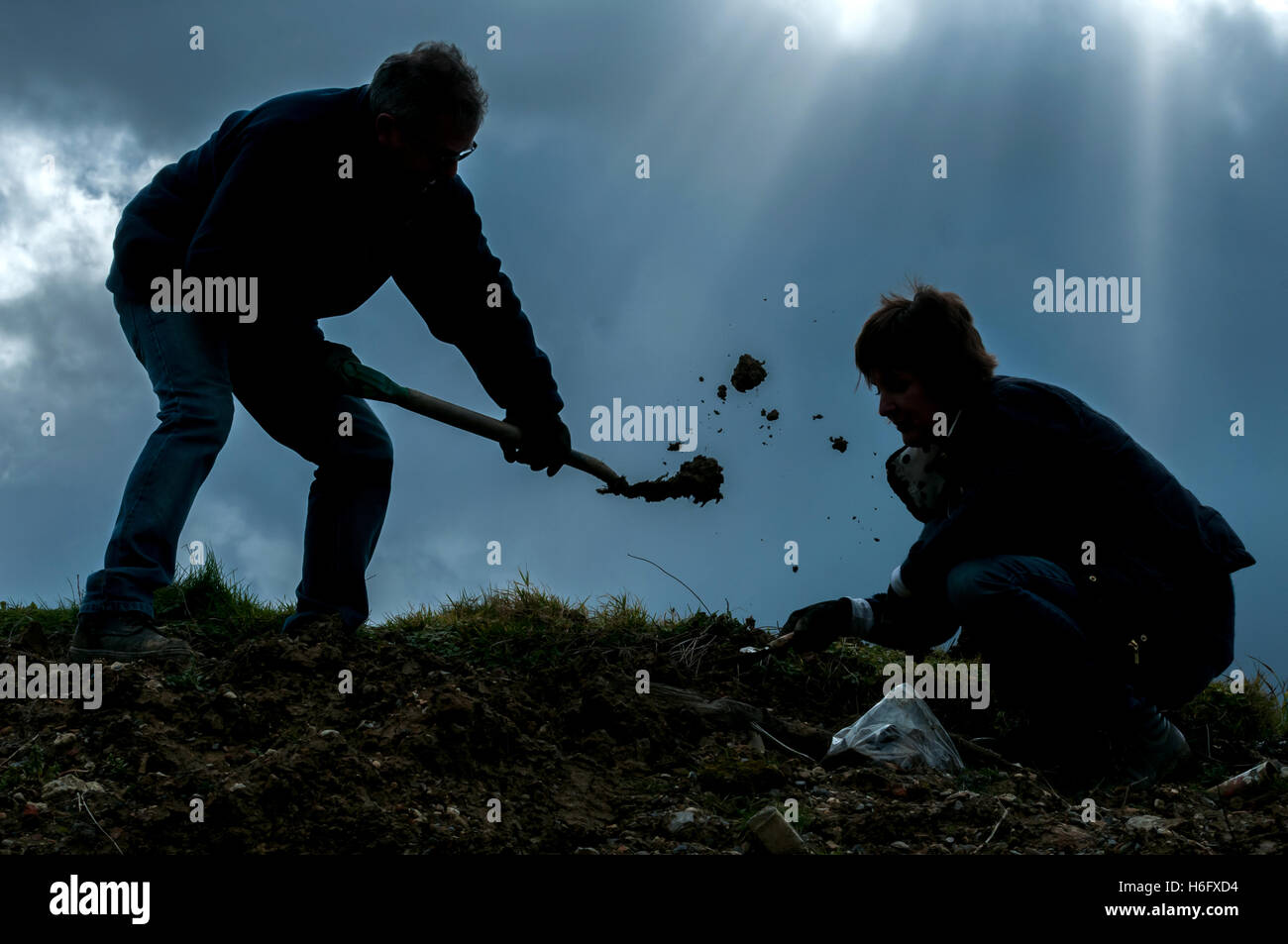 Amateur archaeologists on a dig in West Sussex. Stock Photo