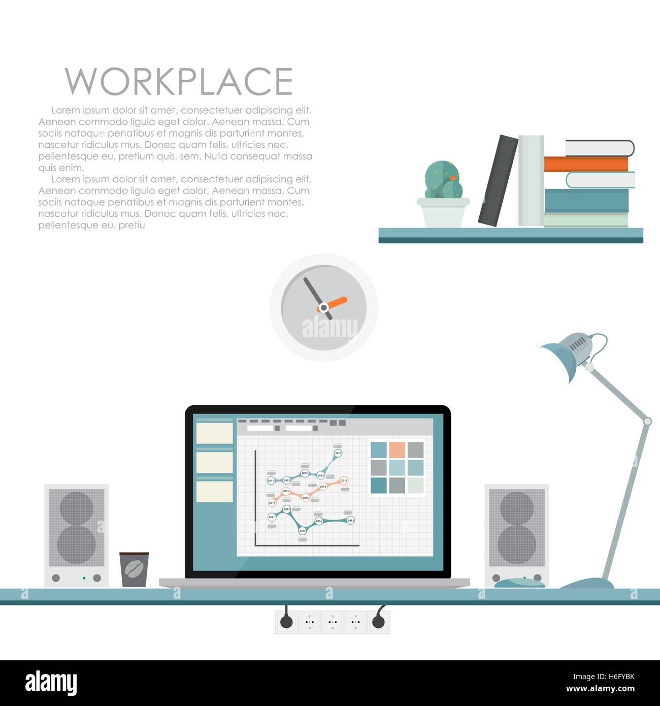 Modern Workplace. Vector illustration. Flat Computing Background Stock ...