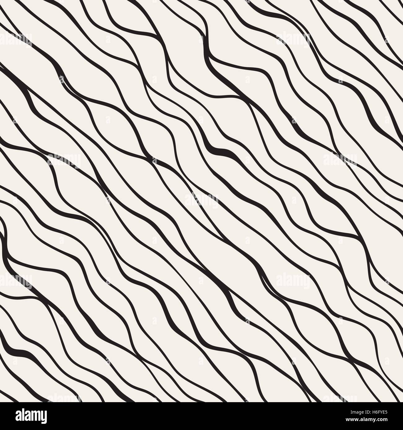 Vector Seamless Black and White Hand Drawn Diagonal Wavy Lines Pattern ...
