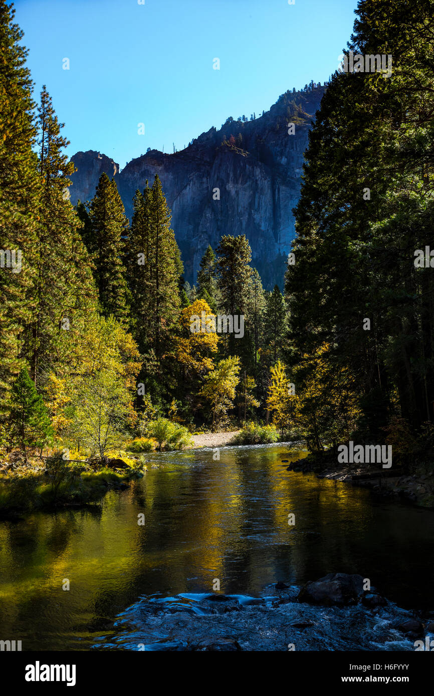 The Merced River From Pohono Bridge in Yosemite National Park California USA Stock Photo