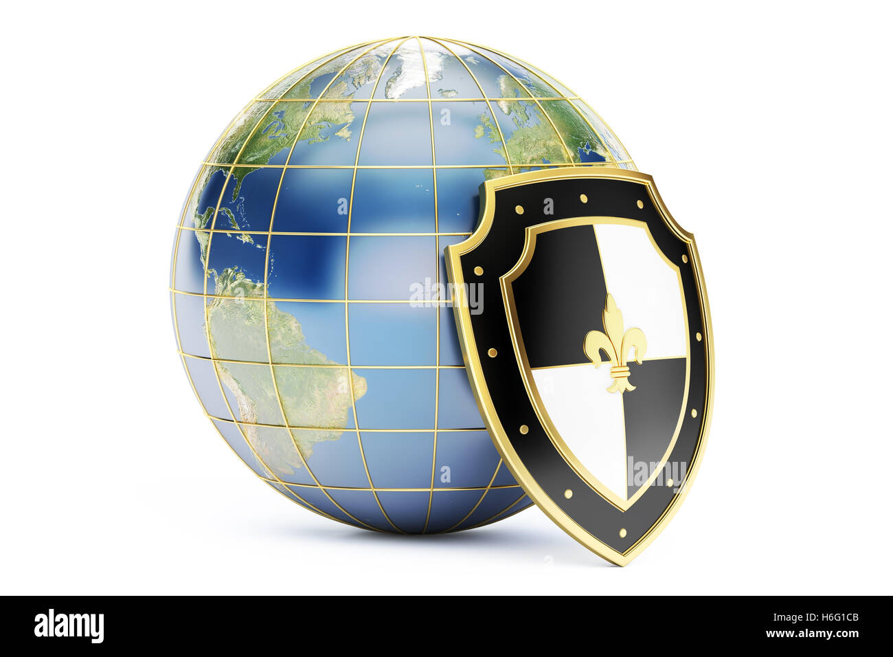 earth with shield, protect concept. 3D rendering isolated on white