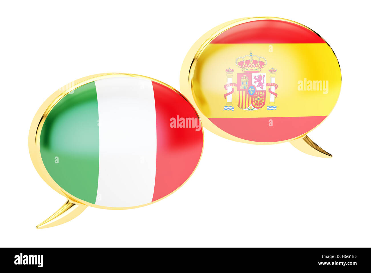 Speech bubbles, SpanishItalian translation concept. 3D rendering Stock