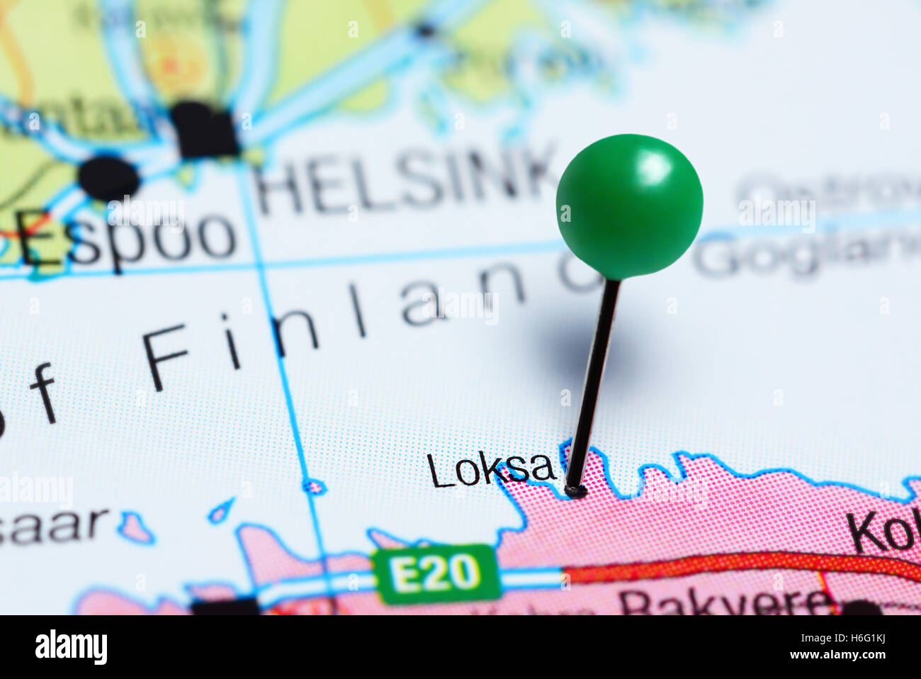 Loksa pinned on a map of Estonia Stock Photo