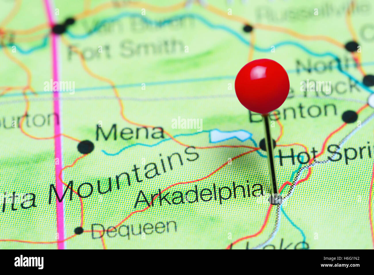 Arkadelphia pinned on a map of Arkansas, USA Stock Photo Alamy