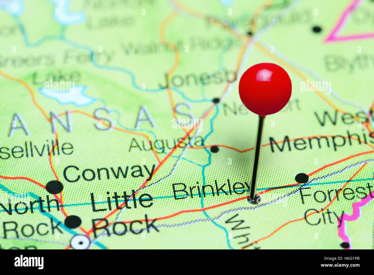 Brinkley pinned on a map of Arkansas, USA Stock Photo Alamy