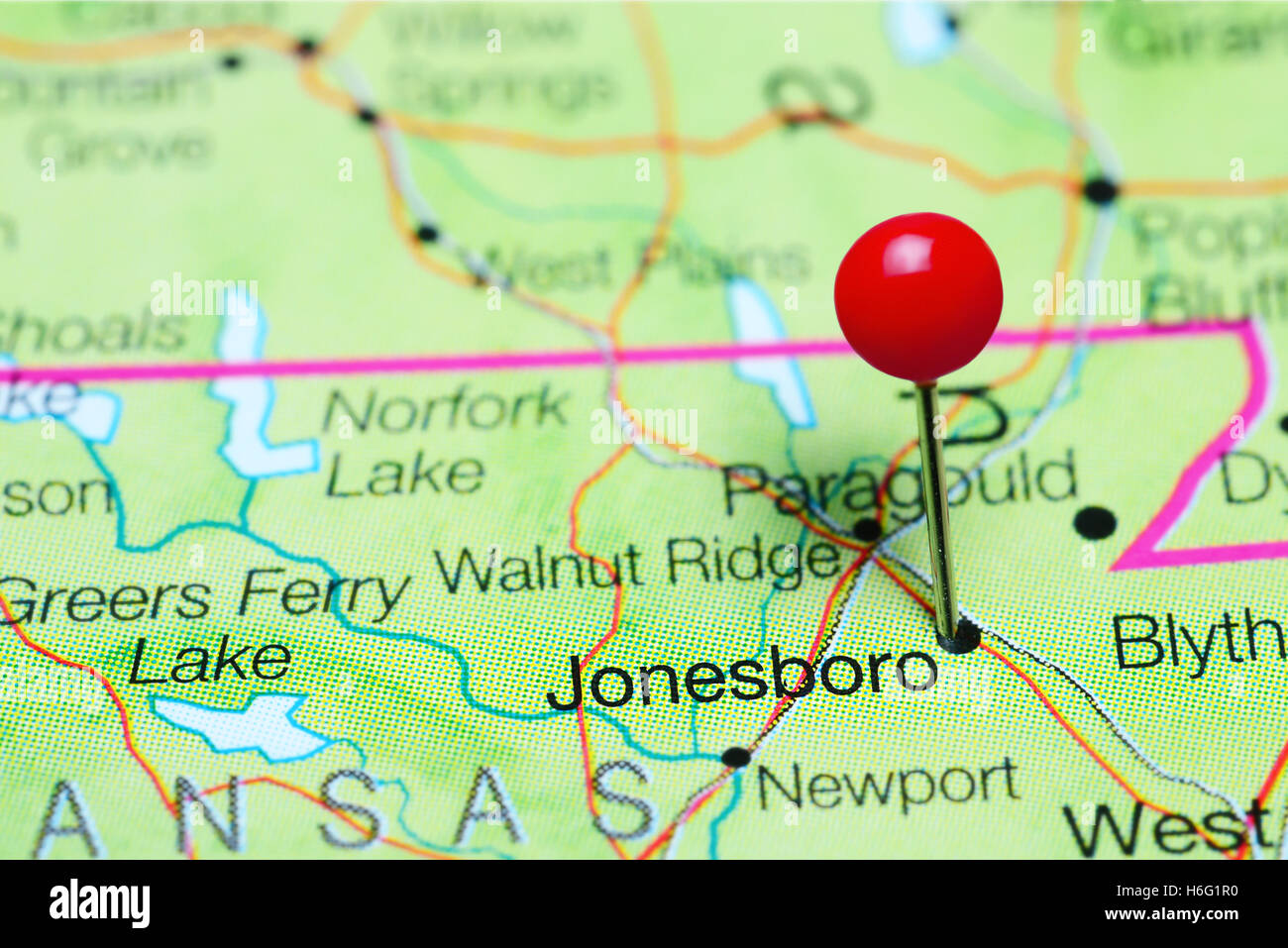 Jonesboro pinned on a map of Arkansas, USA Stock Photo Alamy