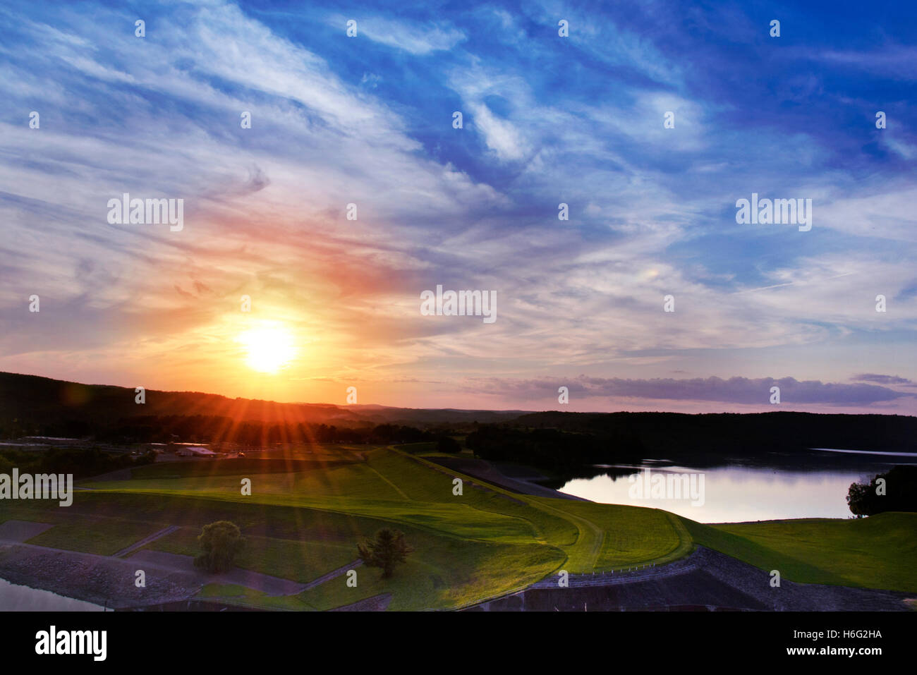Scenic sunset landscape at the Whitney Point Reservoir on the Otselic