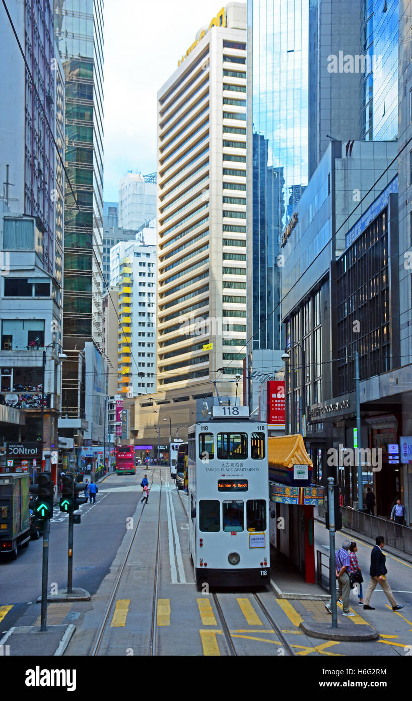 tram Des Voeux road Hong Kong island Stock Photo