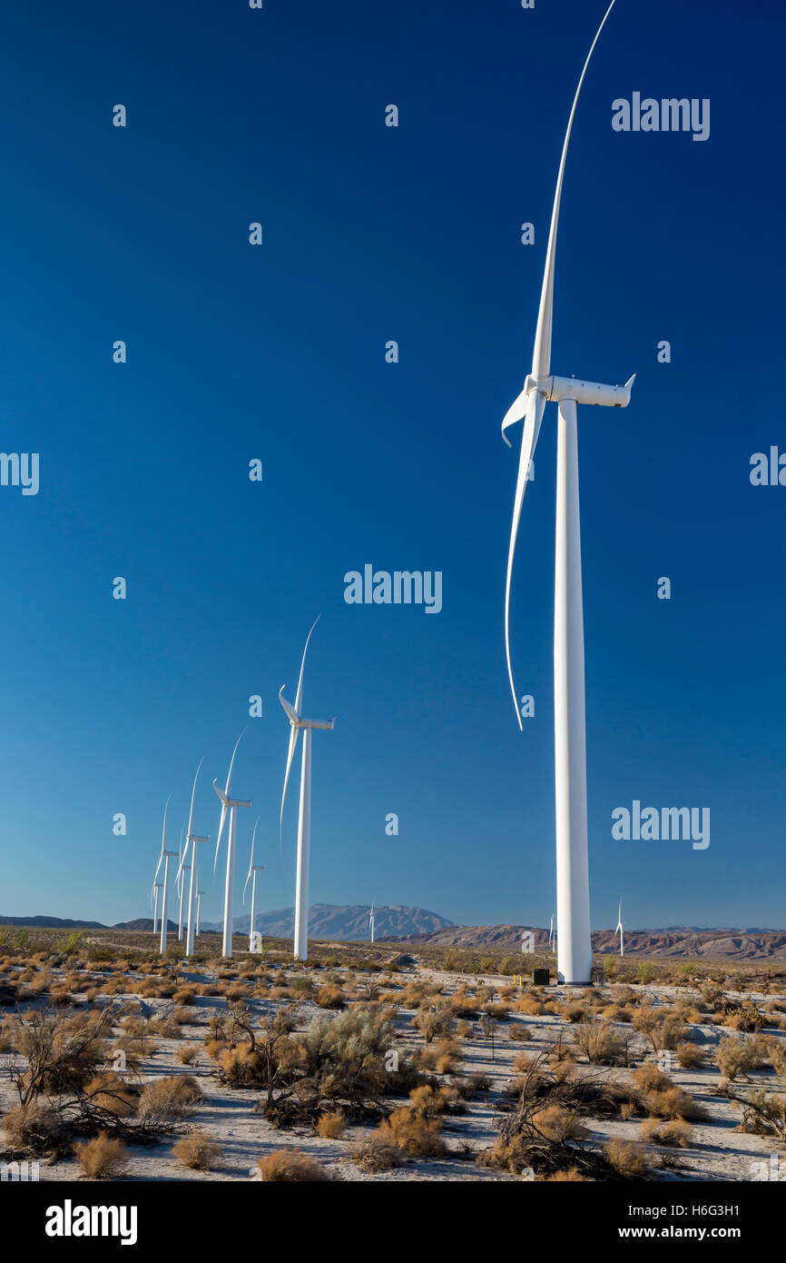 Ocotillo, California - The Ocotillo Wind Project uses 112 wind turbines to generate 265MW of electricity. Stock Photo