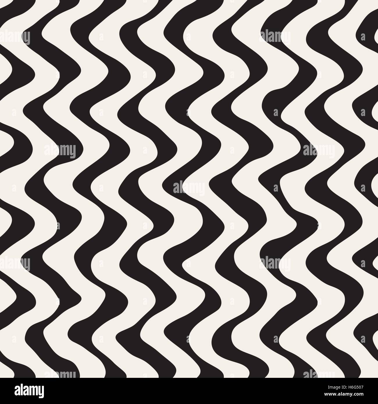 Vector Seamless Black and White Hand Drawn Wavy Lines Pattern Stock ...