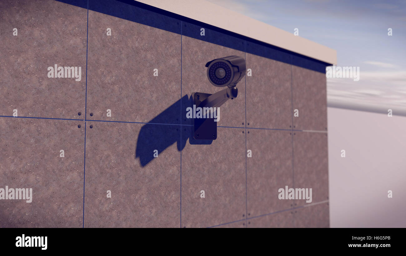 3D rendering of Silver CCTV Camera on the wall Stock Photo - Alamy