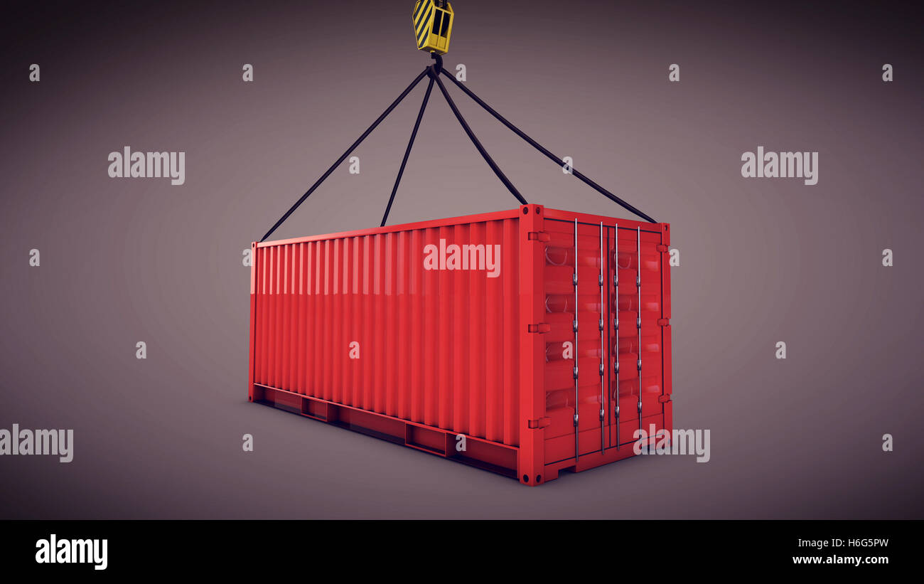 3d rendering of the red cargo container with a hook Stock Photo - Alamy
