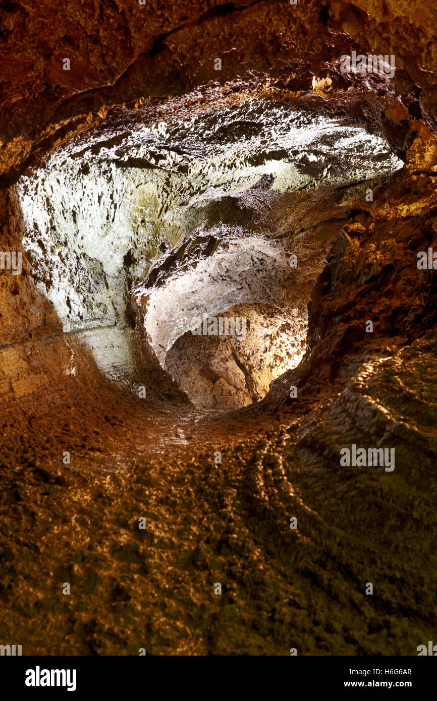Volcanic cave gallery in Terceira island. Azores. Gruta do Natal. Vertical Stock Photo
