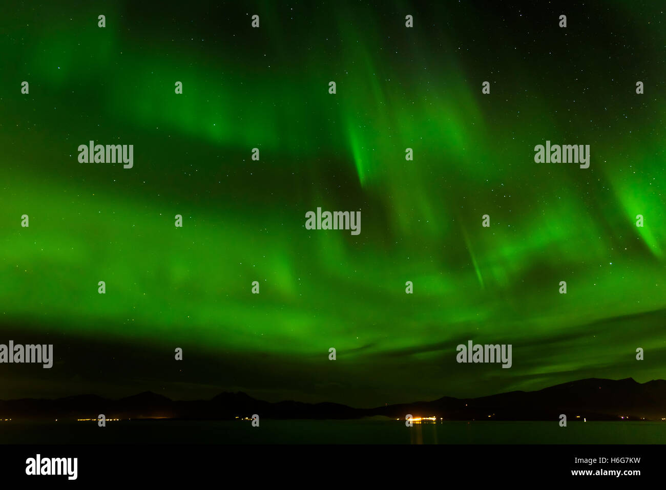 A beautiful green Aurora borealis or northern lights at Tromso, Norway Stock Photo