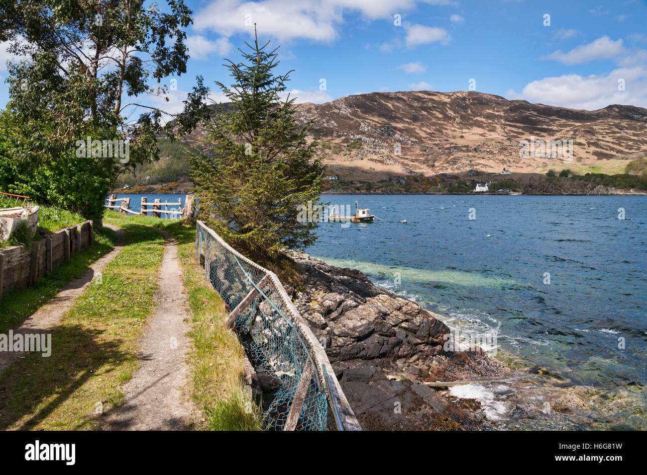 Looking across Loch Carron at South Strome, Kyle of Lochalsh,  Highland, Scotland, UK Stock Photo