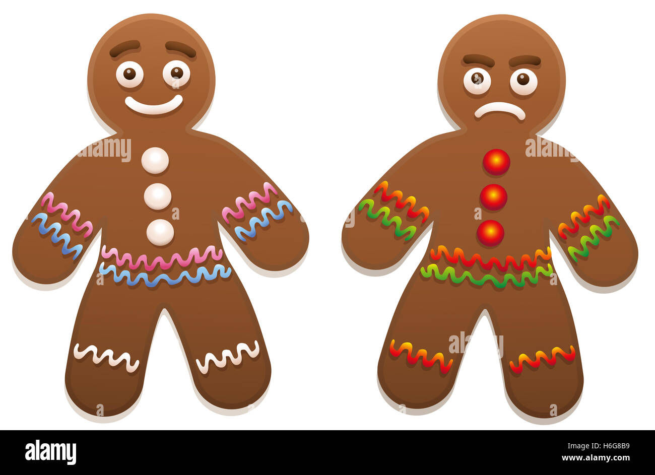 Gingerbread man - one is happy, the other is angry. Stock Photo