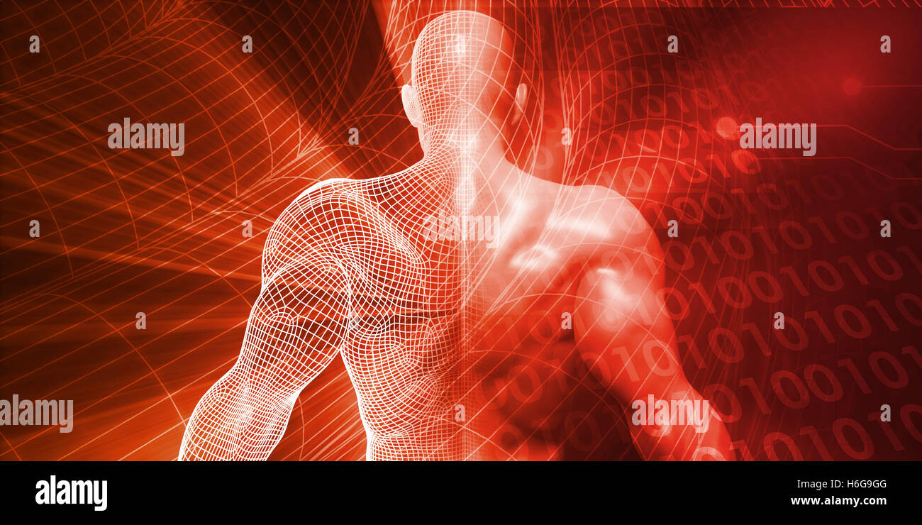 System Integration with Man Accessing Data and Information Stock Photo
