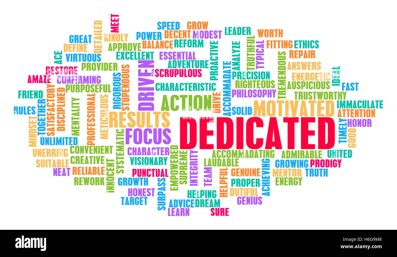 Dedicated Word Cloud Concept on White Stock Photo Alamy