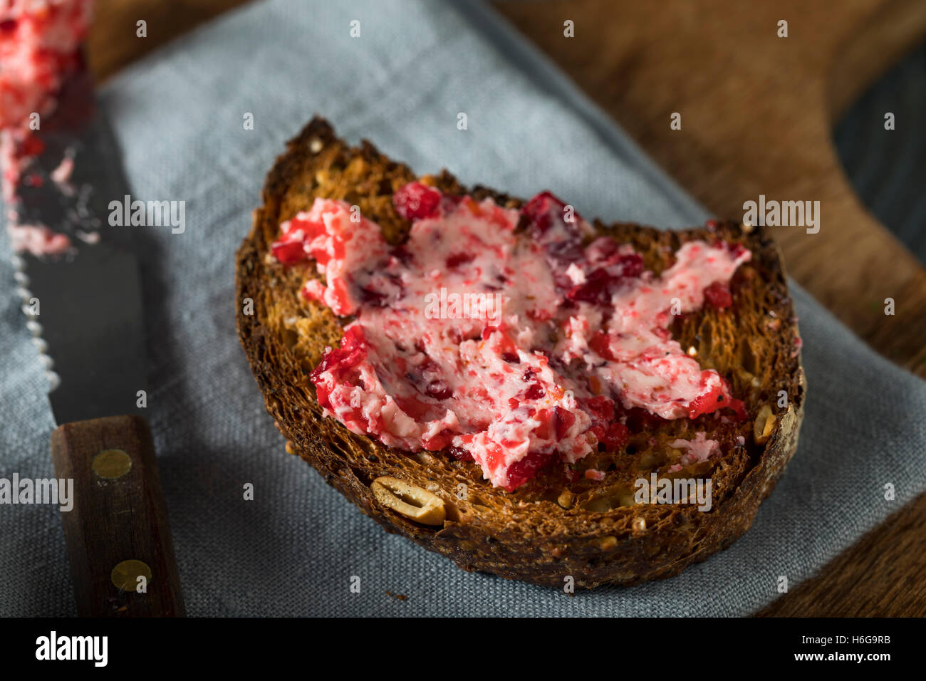 Fresh Homemade Cranberry Butter Spread with Bread Stock Photo
